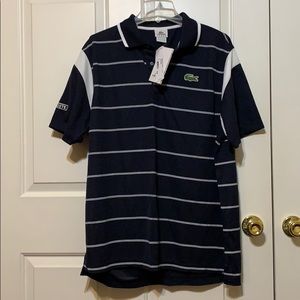 Lacoste Sport navy blue striped performance polo